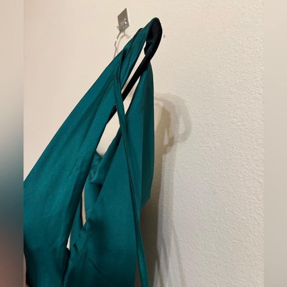 Fenity Isabelle Maxi Slip Dress Kelly Green Satin Open Back Draped Large Party - Picture 10 of 16